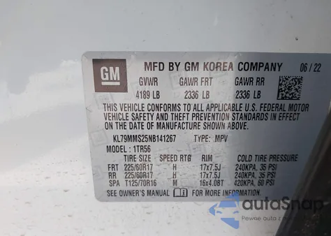 2022 Chevrolet Trailblazer Fwd Ls z USA, uszkodzony, nr VIN KL79MMS25NB141267